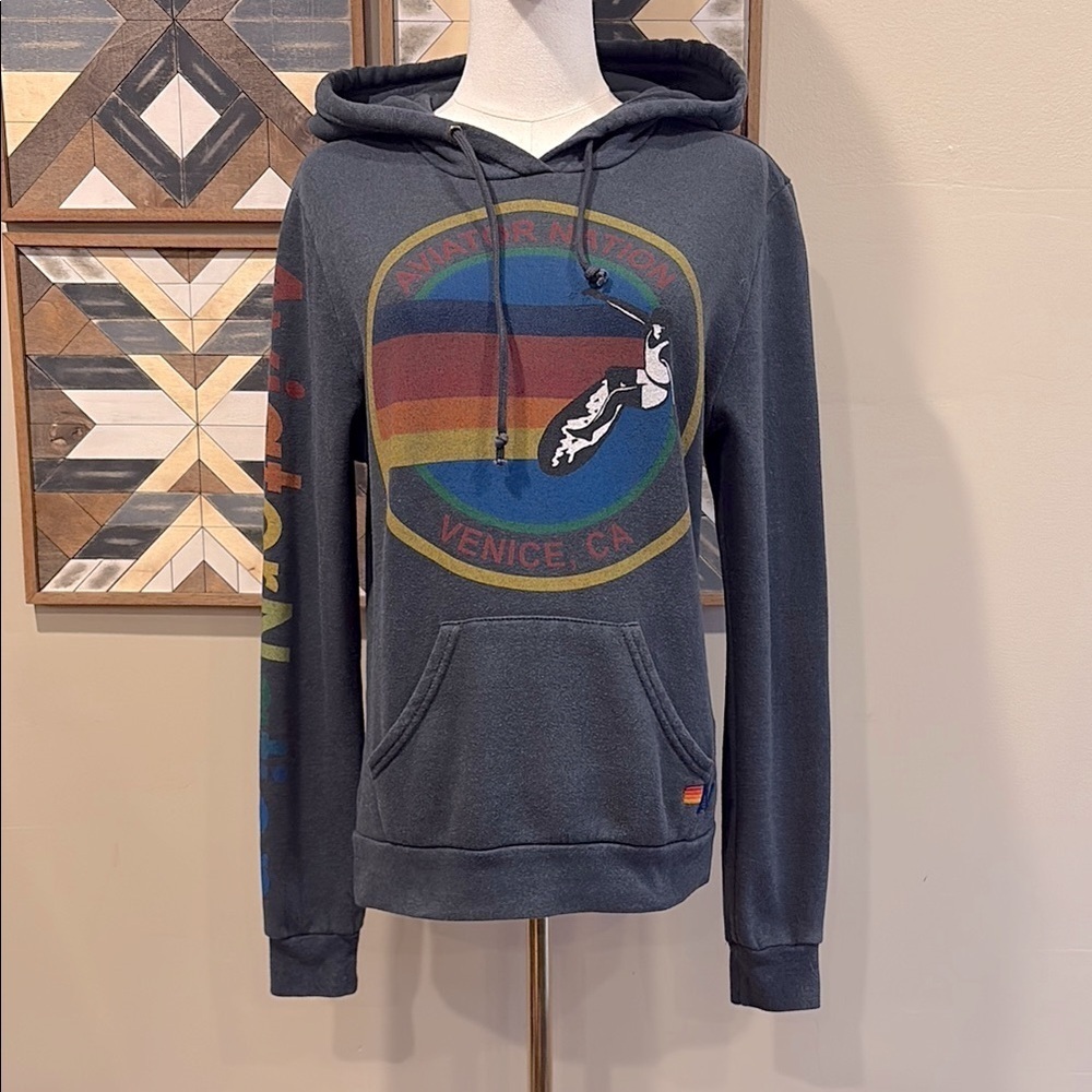 Aviator Nation Venice Pullover Hoodie Sweatshirt Charcoal Grey Small